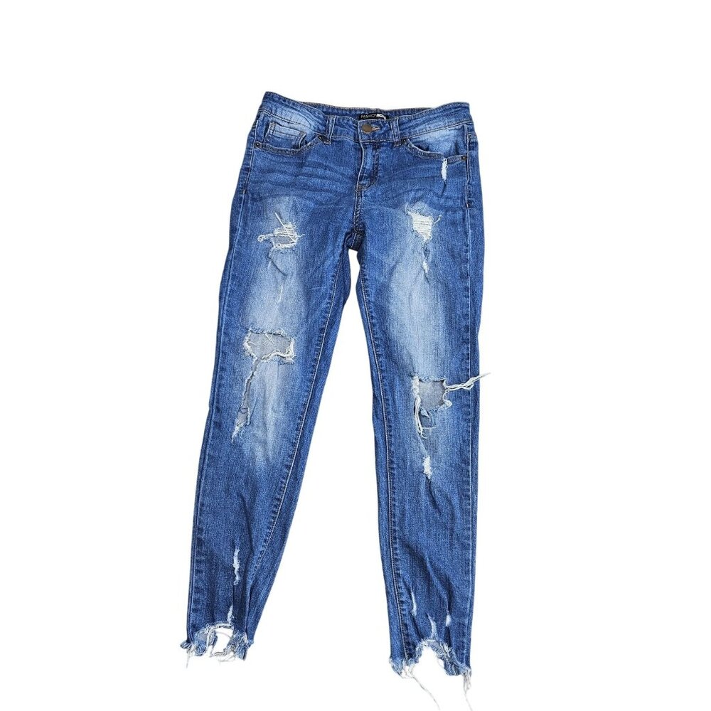 Fashion Nova Jeans Womens 5 Medium Wash Distressed Ripped Ankle Skinny Denim